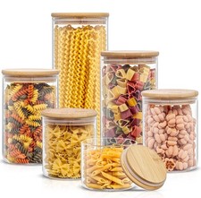 Borosilicate Glass Jars With Bamboo Lids. 6 Pc Set of Air Tight Sealable Cont...