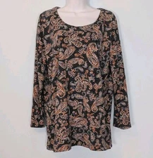 J Jill Top Simply Supima Scoop Neck Women's Medium Paisley Stretch Comfort Tunic