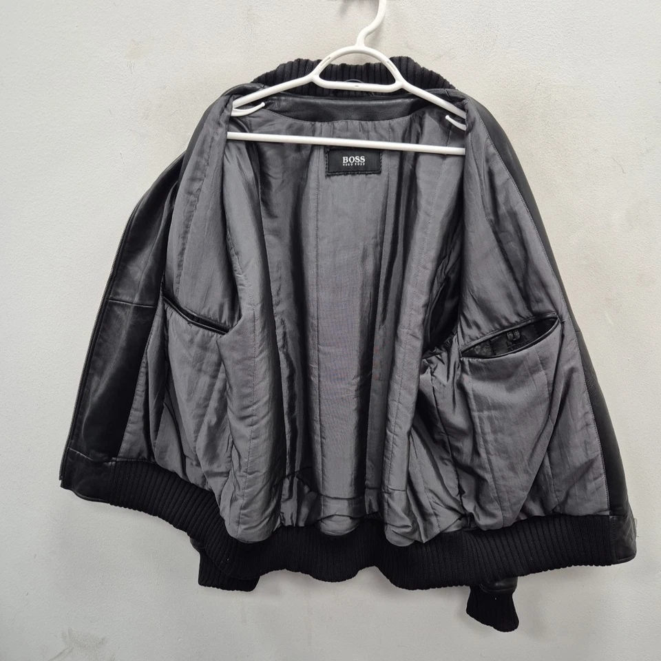 Hugo Boss Black Lambskin Leather Bomber Coat Jacket Size Eu 50 Uk Large Men's - Image 3 of 4