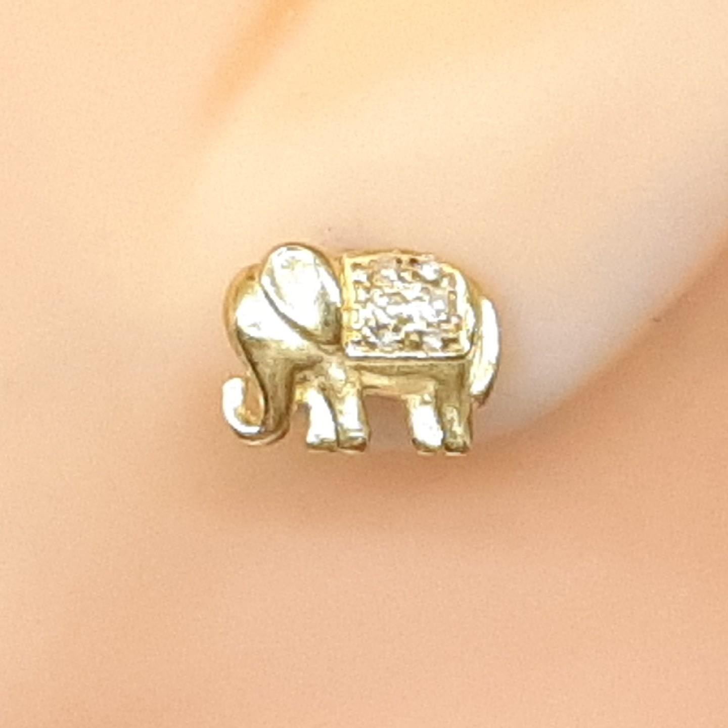 Genuine .13ctw Diamond 14K Yellow Gold 925 Sterling Silver Elephant Earrings