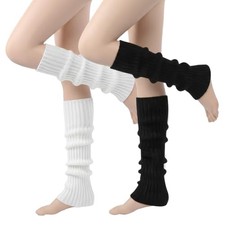 Grevosea 2 Pairs Leg Warmers for Women 80s 90s Y2k Outfits Ribbed Black, White