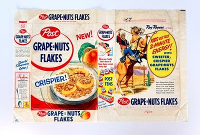 Vintage 1950s Post Grape Nuts Cereal Box Wax Paper Wrap ROY ROGERS & TRIGGER