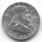 1957 FRANKLIN HALF DOLLAR-90% SILVER- LOT # 304- LOW MINTAGE