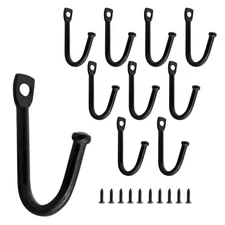  Metal J Shaped Iron Hooks, 1.4 Inch Wall Mounted Single 1.38 "x 0.79" Black