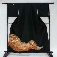 Japanese Kimono polyester wedding kimono Black tomesode "kurotomesode" 5004