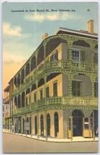 Vintage New Orleans Royal St. Lacework Iron Balcony Postcard
