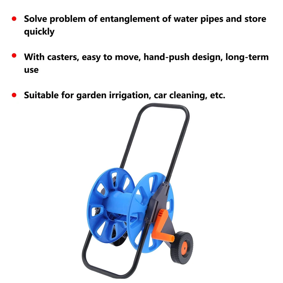 Carro de carrete de manguera de jardín portátil HandPush tubo de agua estante de almacenamiento para G1/2 50 m... Foto 4 de 4