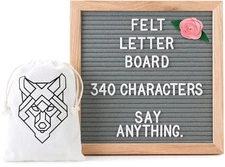 10x10 Gray Felt Letter Board 340 Letters, Numbers & Emojis Oak Frame + Stand
