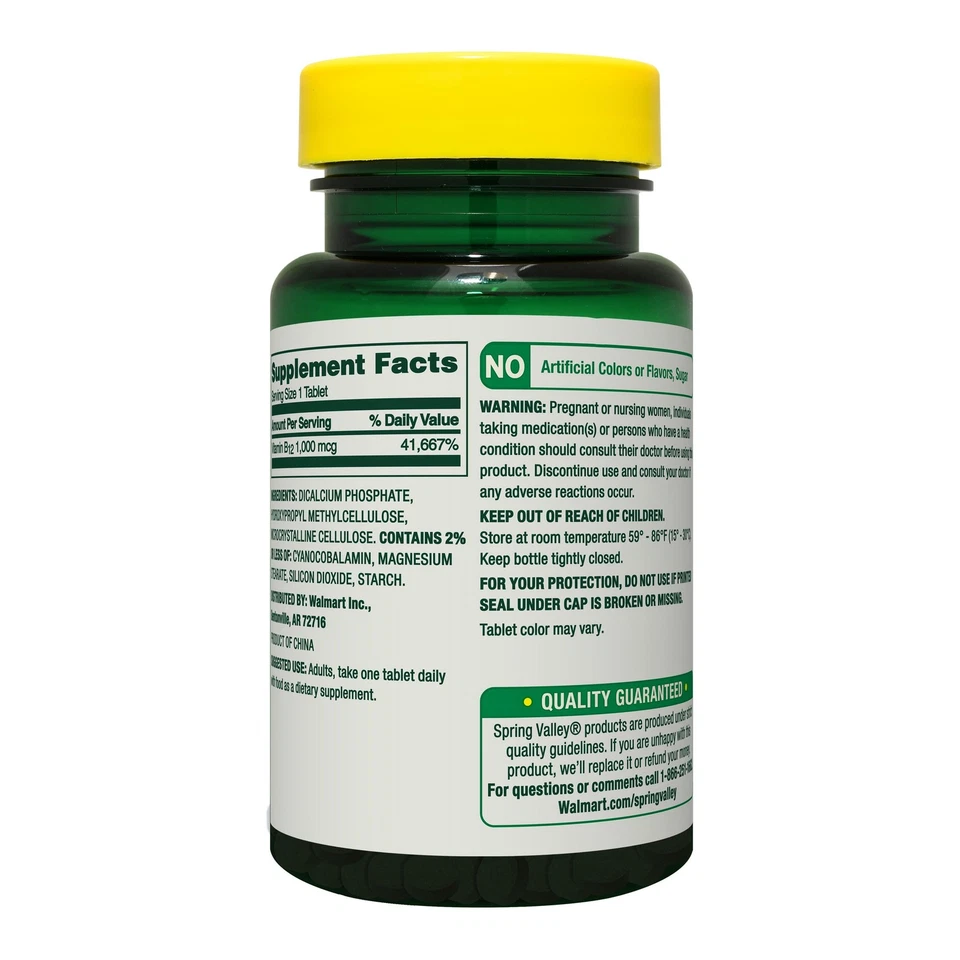 Spring Valley Timed-Release Vitamin B12 Tablets, 1,000 mcg, 60 Count - Image 3 of 3