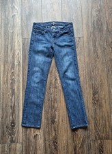 7 For All Mankind Mid Rise Skinny Denim Jeans Womens Size 24x26 Blue Dark Wash