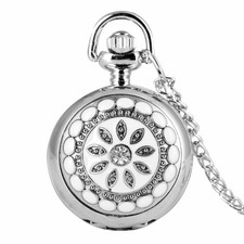 Mini Steampunk Quartz Pocket Watch Engraved Antique Bronze w/ Necklace Chain