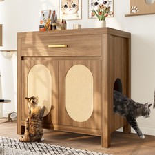 Cat Litter Box Enclosure Furniture with Storage Drawer Scratching Board Espresso
