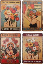 4 Vintage Metal Tin Signs, 8x12 Inch Retro Wall Art for Home Decor or Business