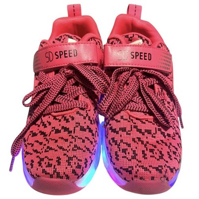 SD Speed Kids Pink Light Up Roller Shoes Sz 4 LED Skater Sneakers Hook And Loop