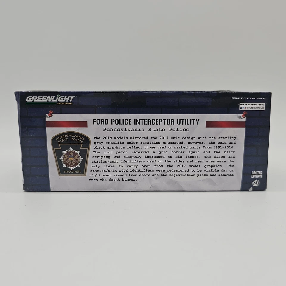 Ford Interceptor 2019 policía estatal de Pensilvania SUV utilitario 1:43 luz verde caliente Foto 2 de 4