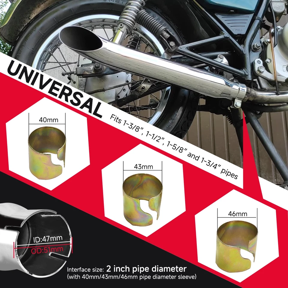 2x For Suzuki Intruder 800 Slip-On Exhaust Muffler Pipe Silencers Chrome 2"x20" - Image 4 of 4