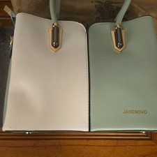 JANENOVO Green/White Colorblock Satchel Top Handle Zip Gold Hardware Pockets