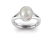8.25 Ratti 7.60 Carat Silver Plated Adjustable Moti Pearl Gemstone RING Unisex
