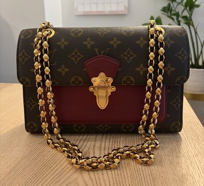 Louis Vuitton Victoire Monogram Canvas Shoulder Bag With Burgundy Leather