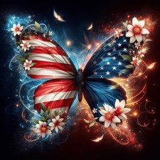 4th of July Butterfly Diamond Art Kit for Adults Full 12x12 Inch DIY Set