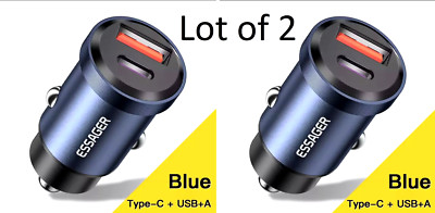 2PCS Essager 30W USB C Car Charger QC 3.0 Type C PD Fast Charging iPhone samsung