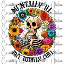 Sublimation Transfer Skull Mentally III Ready To Press Heat Transfer