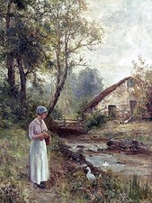 FEEDING THE GEESE E. Walbourn bird Tile Mural Kitchen Backsplash Marble Ceramic