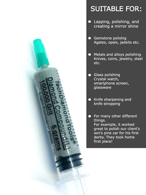 Diamond Paste Compound Polishing Lapidary 100,000 (L) Grit, 5 Gram (USA MADE)