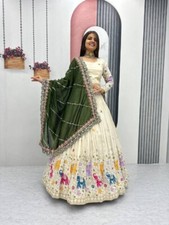Ethnic Look Pure Tissue Silk Off White Lehenga Choli With Dupatta For Reception