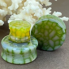 Green Dragon Vein Agate Stone Double Flare Plugs (STN-750) gauges PICK SIZE