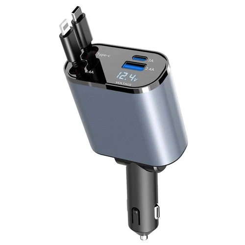 4 in 1 Fast Car Phone Charger 120W With USB Type C Cable Retractable Car Charger - Picture 3 of 24
