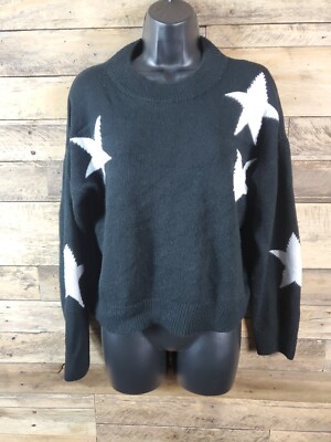Shein Sweater Women Size Large Black Star Designs Chest 42