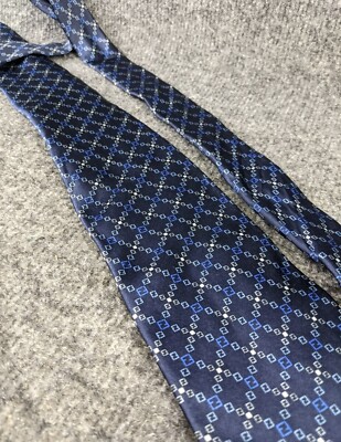 Fendi diamond pattern Logo Pattern Mens Navy Blue Silk Tie