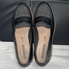 Clarks Collection Womens Size 6 Penny Loafers Shoes Leather Black Gray