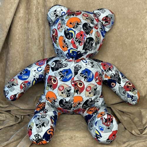 Handmade Memory Bear NFL print fabric vintage.19" Tall - Picture 1 of 4