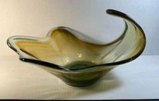 Vintage Art Glass Multi Color Bowl Centerpiece Mid Century Hand Blown 15”x7”