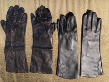 2 Pairs Vintage Ladies Black Long Gloves Evening--Used