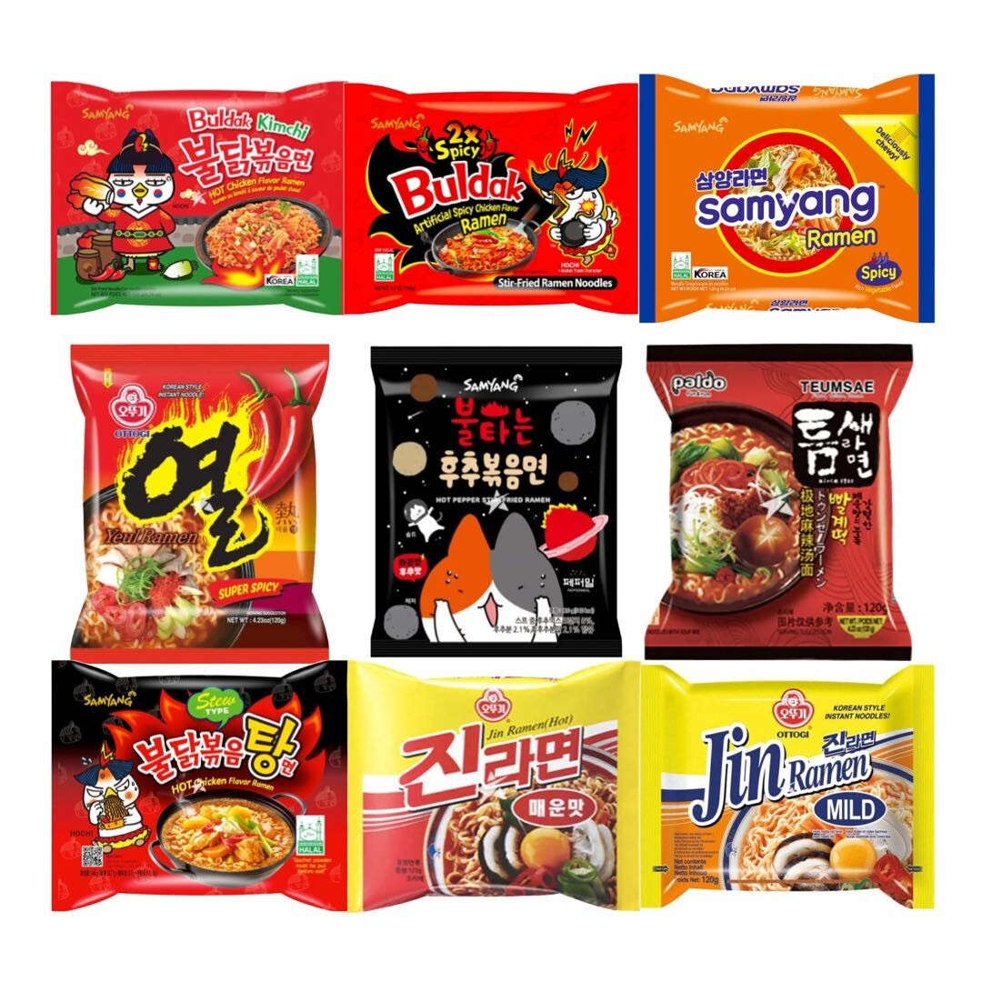 Korean Hot Spicy Ramen Noodles Exploration Fire Challenge (5 Packs, 5 Flavours)