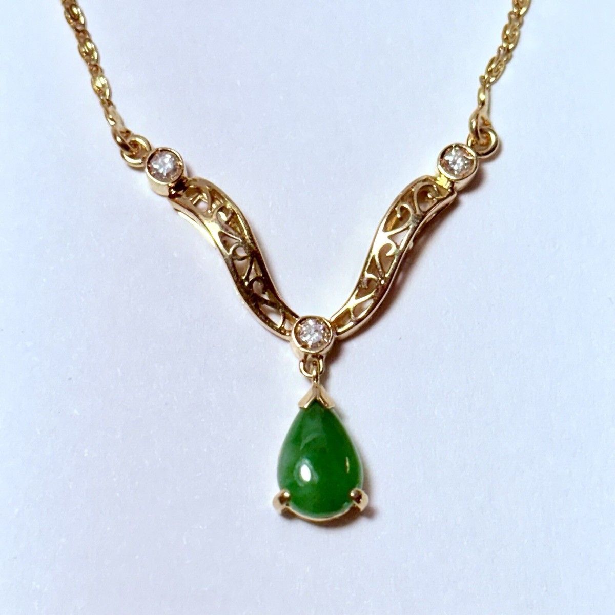 UnoAErre 14K Yellow Gold Jade Diamond Y-Drop 15.75