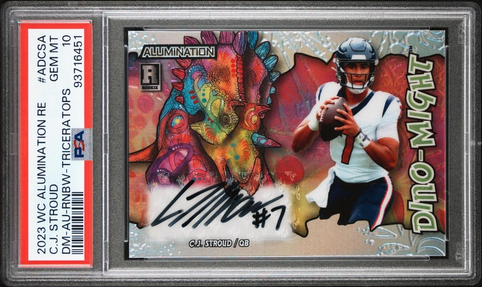 CJ Stroud Wild Card Alumination Rookie Edition Dino-Might Autographs #ADCSA Red Jersey-Rainbow-Triceratops