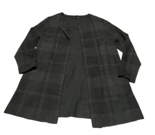 Eileen Fisher Women  s Grey Black Merino Wool Knit Open Cardigan Sweater Medium