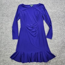 Lauren Ralph Lauren Womens Long Sleeve Dress Ruffle Hem Stretch Jersey Knit 10