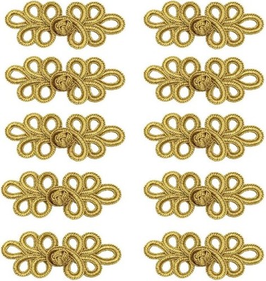 EvaGO 10 Pairs Chinese Knots Frog Buttons 3.15 inches x 1.18 inches, Gold 