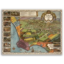 Los Angeles As It Appeared in 1871 Bird's Eye View 1929 Vintage City Art