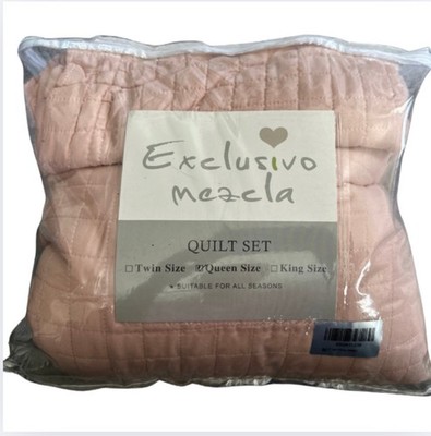 Soft Quilt Set Queen Full Size, 3 Pieces Lightweight Quilts Peach Bedspread