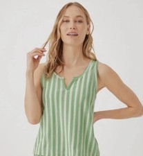 PACT Organic Staycation Tank In Hideaway Stripe Green Small