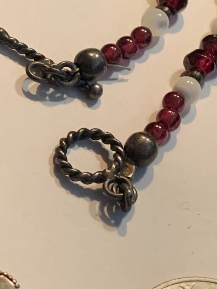 Collar de Colección Plata Esterlina Ameythist Bead MOP Martillado Cruz Cabujón 925 Foto 4 de 4