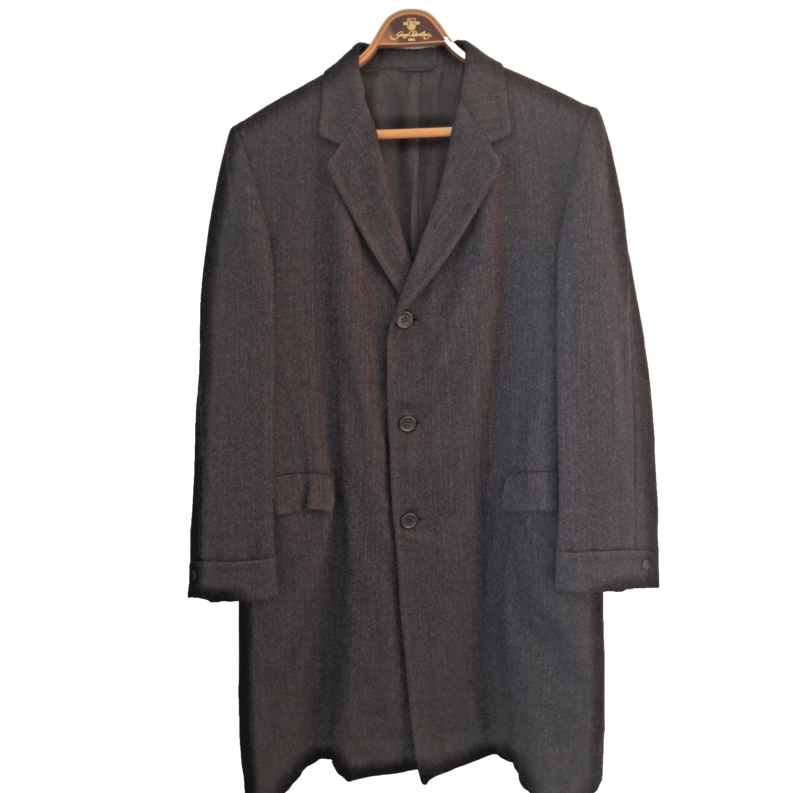 Vintage 1940-50s Michael Stern Men Charcoal Cheviot Wool Overcoat Cascade Est48R image 1