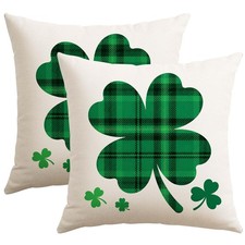 St Patricks Day Clover Throw Pillow Covers 18x18 Inch Set of 2, Buffalo Plaid...