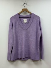 Aerie Unreal Oversized Slouchy V-Neck Pullover Knit Sweater Purple XS